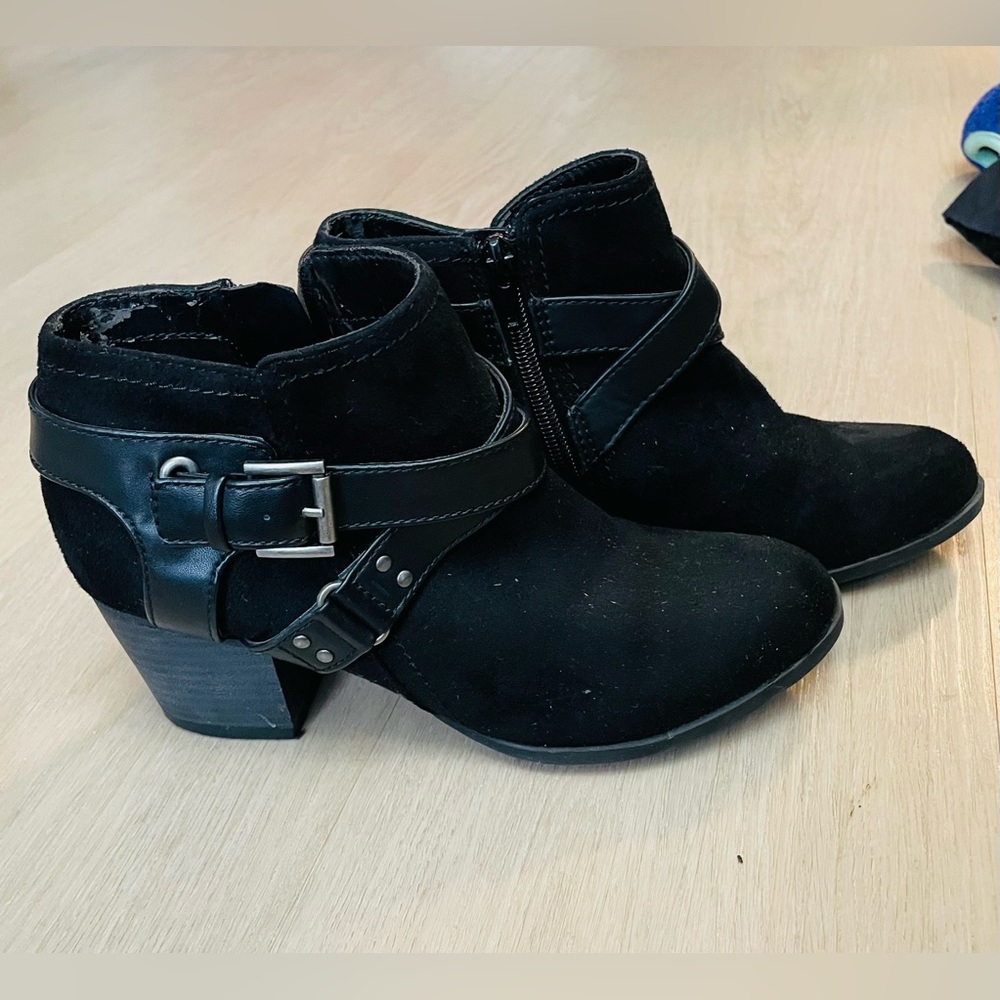 Black Motorcycle Ankle Boots with Buckle Detail